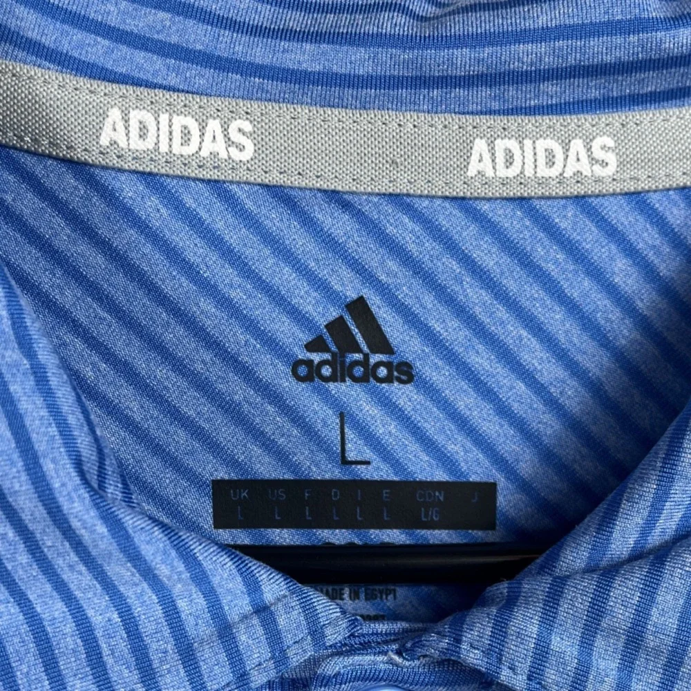 adidas Golf Blue & White Striped Men's Polo Shirt Size Large Lightweight